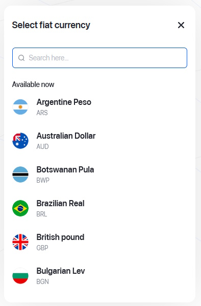 Seleccione su moneda fiat