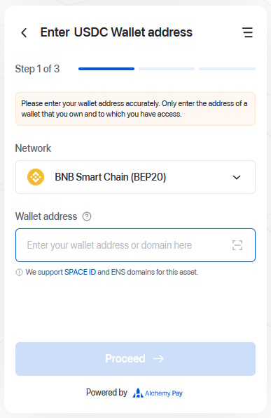 Ahora llega a la pantalla de dirección de wallet